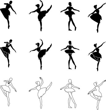 set of ballet dancers silhouettes