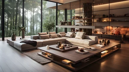 Foto op Plexiglas anti-reflex  Interior design of modern living room with wooden spiral staircase © master graphics 