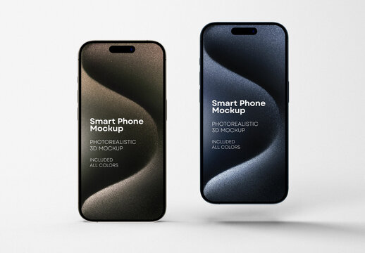 Dual Smartphone Mockup &ndash; Front and Back View on Clean White Background for App or UI Display