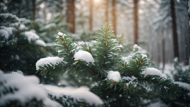 arbol pino nevado, espacio para texto, concepto de invierno