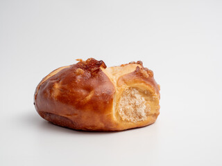 Buns on a white background. Bakery products close up. The buns are freshly baked.