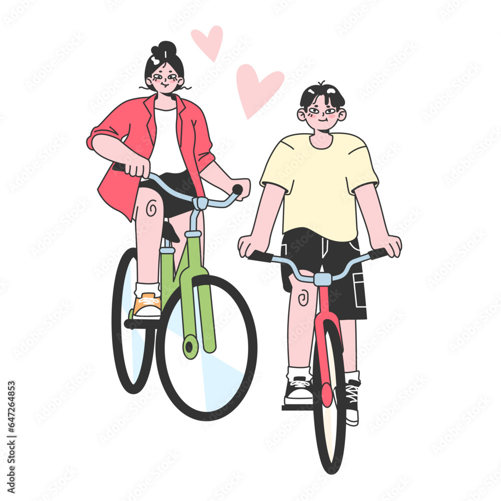 Canvas Prints cute romantic couple riding bicycle together. young woman and man