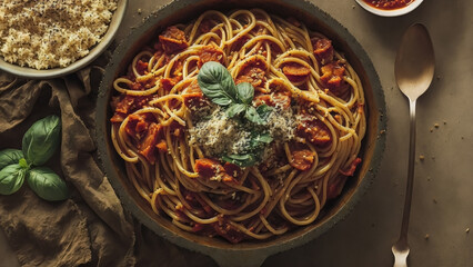 passion for pasta with a captivating photograph featuring authentic Spaghetti alla Amatriciana. 