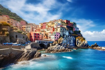 Coastal village in Italy. Generative AI