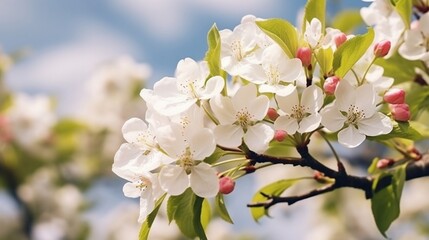 Obraz premium Blooming apple tree on a blurred natural background. Selective focus. High quality photo