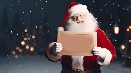 Santa Claus holding blank notice board
