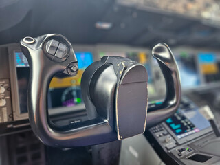 Control column of aircraft,device used for piloting airplane with display aviation engine and...