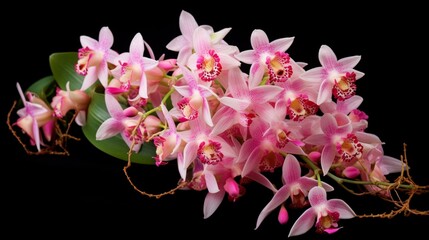 Boat orchid flower spike with pink flowers, close-up - obrazy, fototapety, plakaty