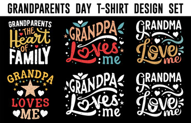 Happy Grandparents Day t-shirt design set, vintage Grandparents Day t-shirt bundle