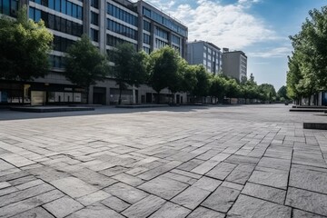 Deserted urban plaza with clear asphalt in city center. Generative AI