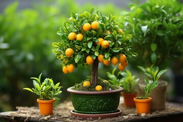 Fototapeta na wymiar A potted miniature citrus tree. Generative AI