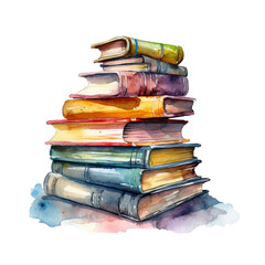 Watercolor Illustration of pile of books isolated