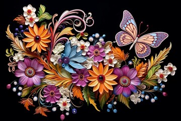 Floral design with fluttering butterflies and blossoms. Generative AI