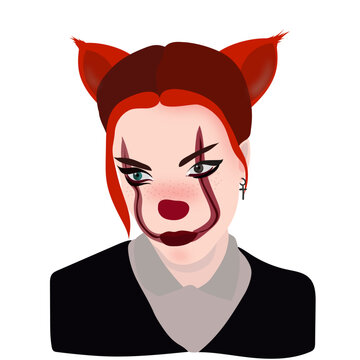 red head girl with halloween make up scars vector illustration fox costume