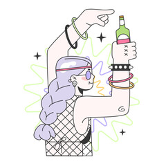 Mature character riding a bicycle. Campsite festival leisure. Old