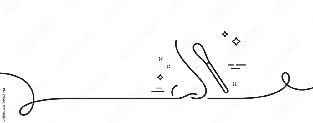 Poster nasal swab test line icon. continuous one line with curl. nose with cotton swab sign. coronavirus te