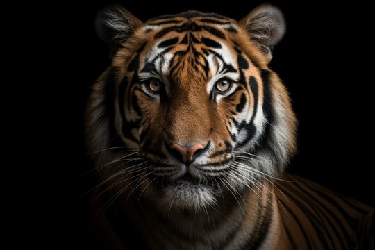 Tiger staring at camera against a plain background. Generative AI