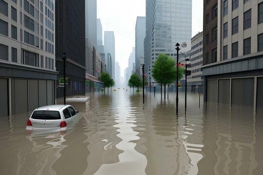 illustration of flooding in the city. image created using generative ai tools