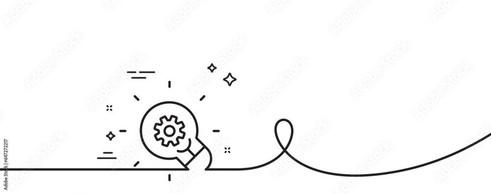Poster innovation line icon. continuous one line with curl. light bulb with cog sign. working process symbo
