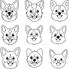 Vector Illustration Cute Dog Face Outline