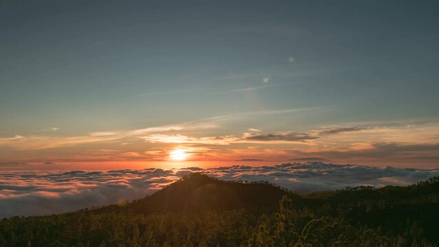 sunset over the sea of clouds timelapse video