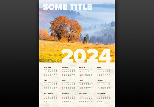 Light full year vertical calendar template for the year 2024 (sunday first day)