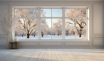 View from the window of an empty white room. - Powered by Adobe