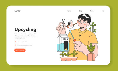 Upcycling web banner or landing page. Process and technique of reuse