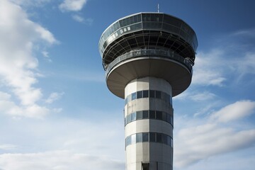 Control tower overseeing air traffic. Generative AI