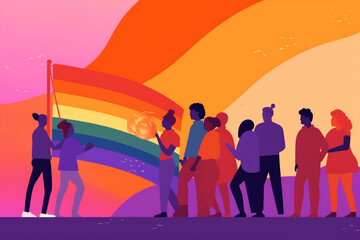 group flag celebration community rainbow pride homosexual concept freedom parade. Generative AI.