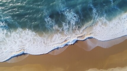 Coast with waves as a background from top view. Blue water background from drone. Summer seascape from air. Travel, Generative AI