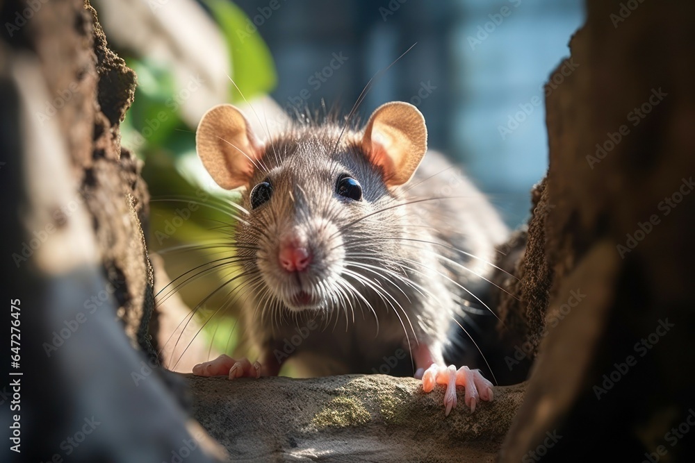 Poster a rat peers out of a small hole in a tree, providing a glimpse into the secret life of wildlife in n
