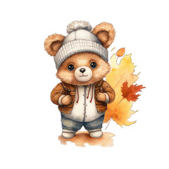 Cute watercolor bear. Teddy bear illustration for kids