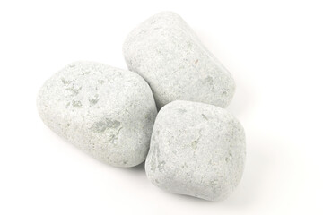 Fototapeta na wymiar Set of sauna stones isolated on white background. Natural mineral rock jadeite
