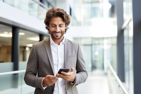 Young businessman as a business consultant writes an SMS on his smartphone