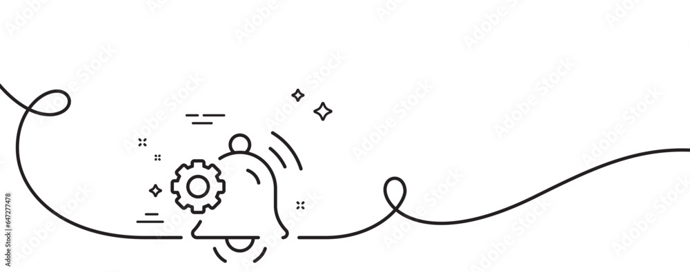 Poster notification bell line icon. continuous one line with curl. service alarm reminder sign. settings me