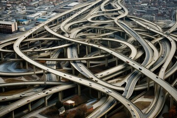 Overhead view of complex road interchanges in Birmingham, UK. Generative AI