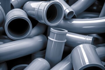 Grey pvc plumbing pipes corners background closeup, Generative AI