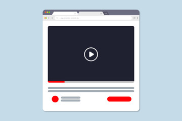 Video player in a flat style. Isolated vector for tablets. Video player template for tablet. Website template design. Mockup for web site design.