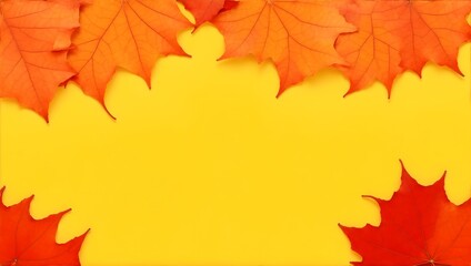 Yellow Background Adorned with Autumn Leaves Providing Copy Space
