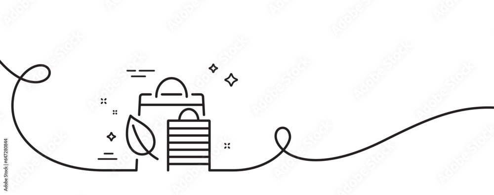 Poster bio shopping bags line icon. continuous one line with curl. leaf sign. natural products symbol. bio 