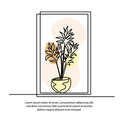 One line flower vase poster drawing with a beautiful frame. Abstract minimal continuous line wall decor.