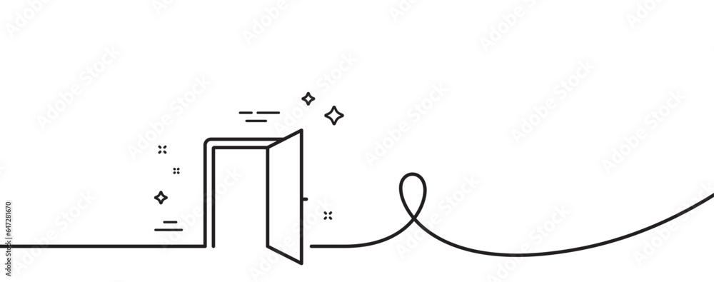 Poster open door line icon. continuous one line with curl. entrance doorway sign. building entry symbol. op