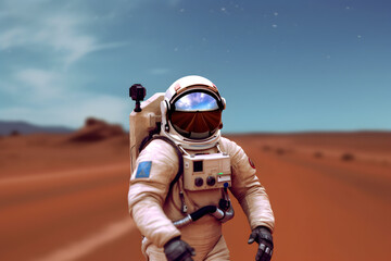 Portrait of spaceman or astronaut on the surface of the moon