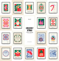 Merry Christmas and Happy New Year vertical flyer or poster template. Modern trendy Matisse minimal style. Hand drawn design for wallpaper, wall decor, print, postcard, cover, template, banner.