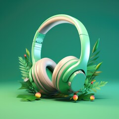 Fun colorful headphones on a colorful background. Generative AI.