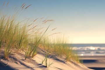 Fototapeta na wymiar Dry grass on the sand by the sea.