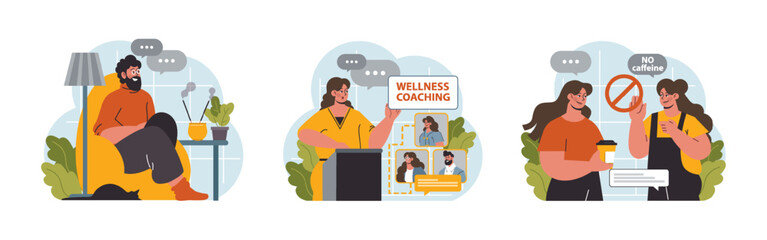 Modern wellbeing practice set. Slow, mindful and sustainable living. Urban