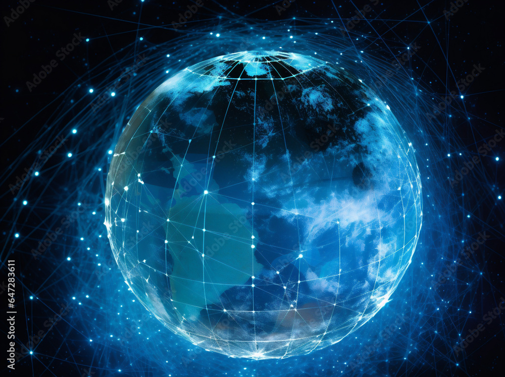 Aufkleber earth cyberspace map network globe internet global planet technology connection. generative ai.