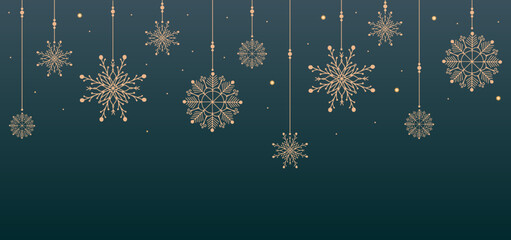 Merry Christmas and Happy New Year. Xmas background with Snowflakes, star and balls design.